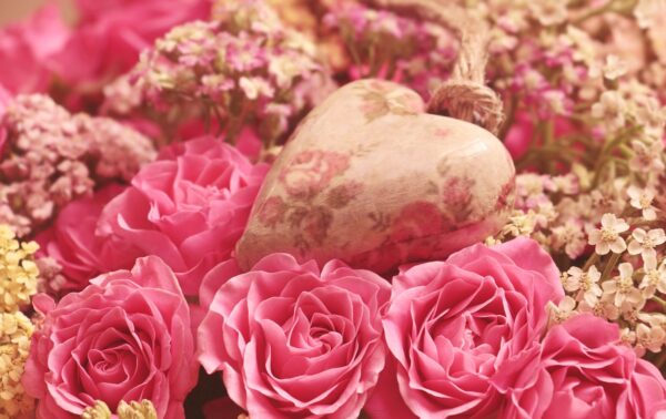 Herz mit rosa Rosen