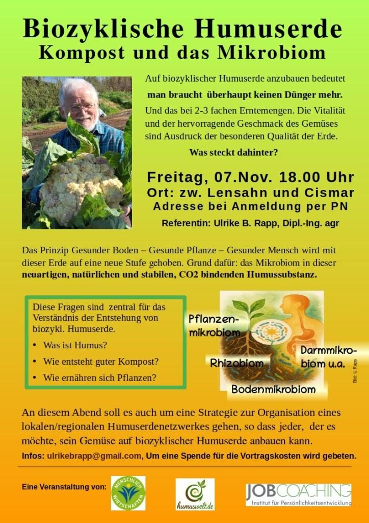 Flyer Ankündigung Vortrag biozyklische Humuserde in OH
