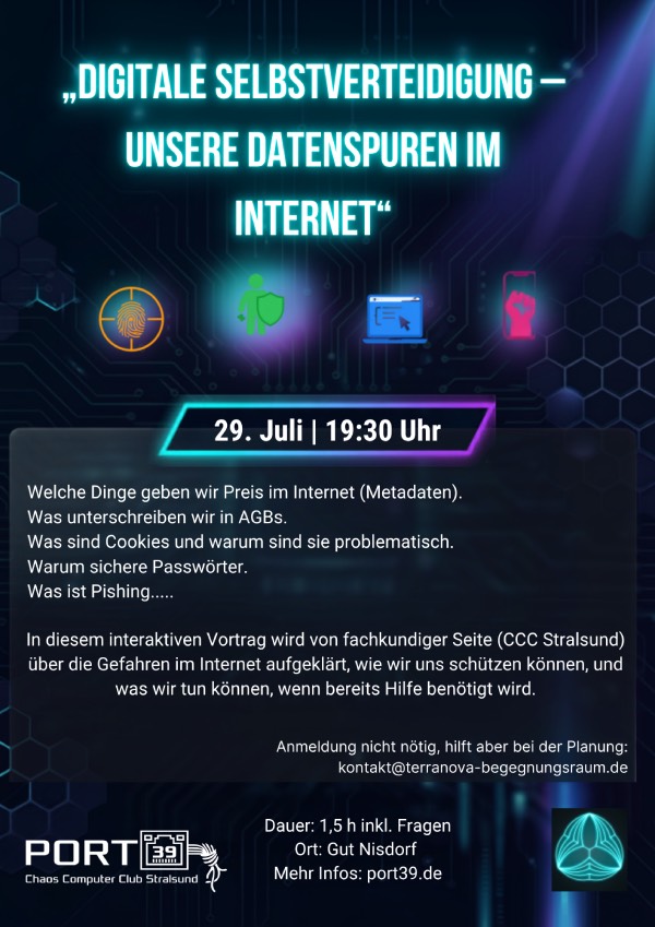 Flyer zur Veranstaltung "Digitale Selbstverteidigung - Unsere Datenspuren im Internet"